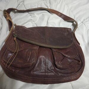 Lucky Brand Vintage Brick Lamb Leather Stash Fold Over Shoulder Bag